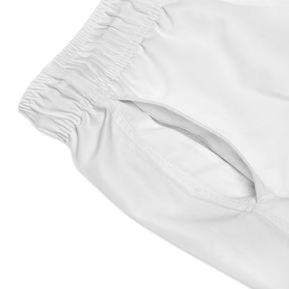 Plain White Swim Trunks — Minimal Embroidered Logo Beach Shorts
