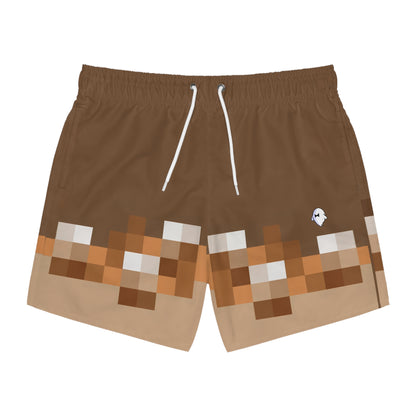 Brown Pixel Swim Trunks