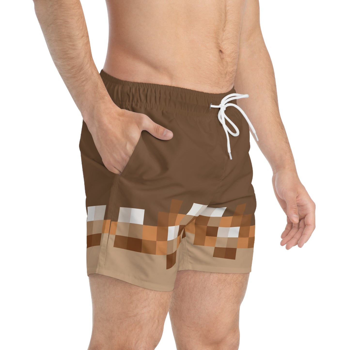 Brown Pixel Swim Trunks