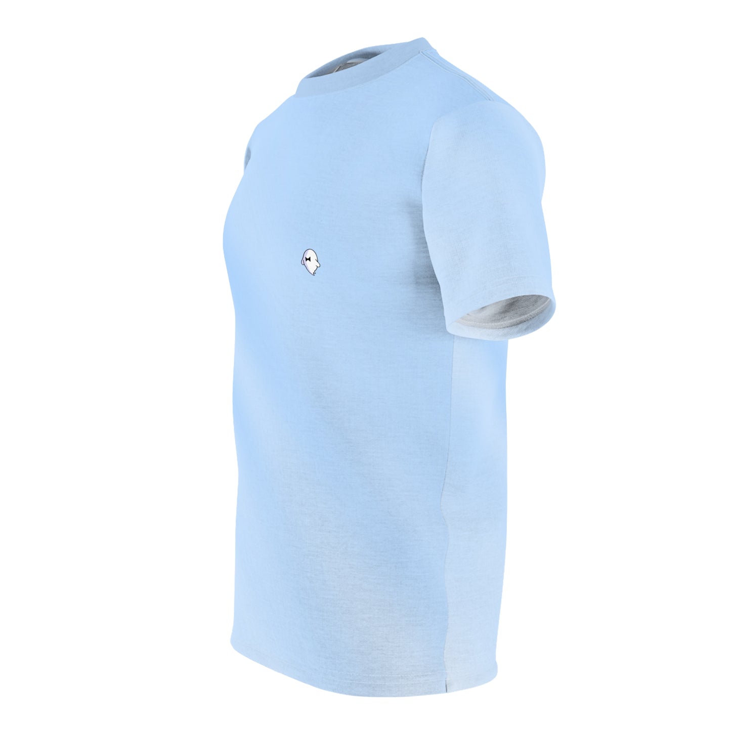 Minimal Sky Blue Tee with Tiny Ghost Embroidery — Casual Everyday T-Shirt