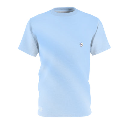 Minimal Sky Blue Tee with Tiny Ghost Embroidery — Casual Everyday T-Shirt