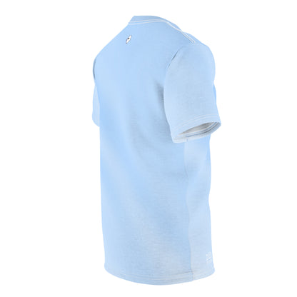 Minimal Sky Blue Tee with Tiny Ghost Embroidery — Casual Everyday T-Shirt