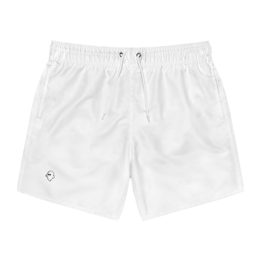 Plain White Swim Trunks — Minimal Embroidered Logo Beach Shorts